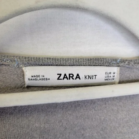 Zara Knit Women's Medium Cardigan Sweater Black Gray Faux Leather - Picture 4 of 5